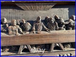 Vintage Wood Carved Jesus Christ The Last Supper Large Wall Plaque Carving 44.5