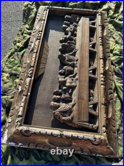 Vintage Wood Carved Jesus Christ The Last Supper Large Wall Plaque Carving 44.5