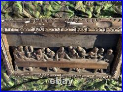 Vintage Wood Carved Jesus Christ The Last Supper Large Wall Plaque Carving 44.5
