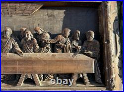 Vintage Wood Carved Jesus Christ The Last Supper Large Wall Plaque Carving 44.5