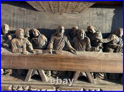 Vintage Wood Carved Jesus Christ The Last Supper Large Wall Plaque Carving 44.5