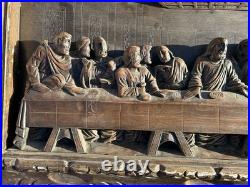 Vintage Wood Carved Jesus Christ The Last Supper Large Wall Plaque Carving 44.5