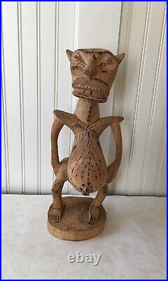 Vintage Wood Carved and Wood Burned Sculpture of the Devil, 18 Tall