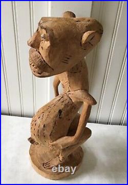 Vintage Wood Carved and Wood Burned Sculpture of the Devil, 18 Tall