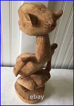 Vintage Wood Carved and Wood Burned Sculpture of the Devil, 18 Tall