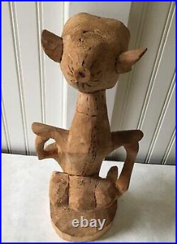 Vintage Wood Carved and Wood Burned Sculpture of the Devil, 18 Tall