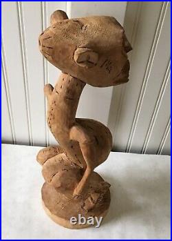 Vintage Wood Carved and Wood Burned Sculpture of the Devil, 18 Tall