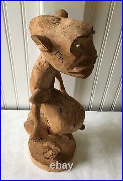 Vintage Wood Carved and Wood Burned Sculpture of the Devil, 18 Tall