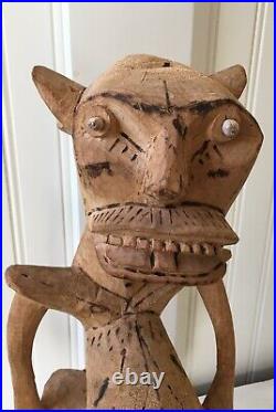 Vintage Wood Carved and Wood Burned Sculpture of the Devil, 18 Tall