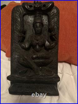 Vintage Wood Carving 1930s Indian Shiva Panel, Hand-Carved Wood Sculpture