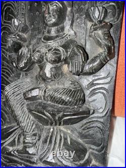 Vintage Wood Carving 1930s Indian Shiva Panel, Hand-Carved Wood Sculpture