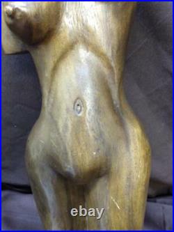 Vintage Wood Carving Carved Wooden Statue Nude Female Woman Art Sculpture MCM