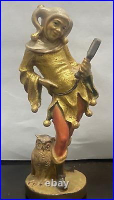 Vintage Wood Carving Jester Figure Till Eulenspiegel Owl Mirror 1980s