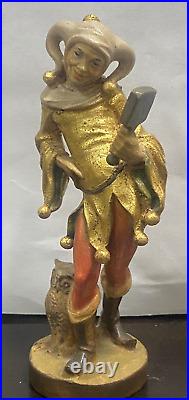 Vintage Wood Carving Jester Figure Till Eulenspiegel Owl Mirror 1980s