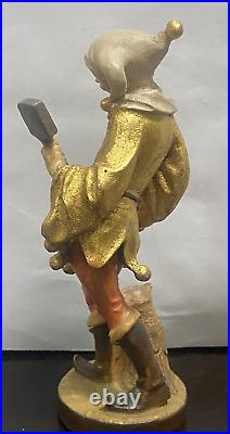 Vintage Wood Carving Jester Figure Till Eulenspiegel Owl Mirror 1980s