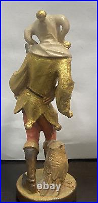 Vintage Wood Carving Jester Figure Till Eulenspiegel Owl Mirror 1980s