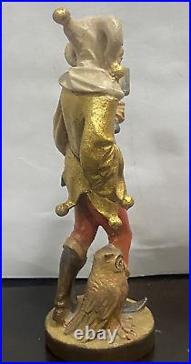 Vintage Wood Carving Jester Figure Till Eulenspiegel Owl Mirror 1980s