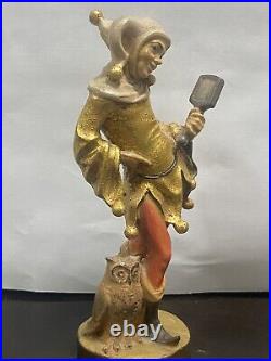 Vintage Wood Carving Jester Figure Till Eulenspiegel Owl Mirror 1980s