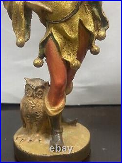 Vintage Wood Carving Jester Figure Till Eulenspiegel Owl Mirror 1980s