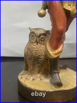 Vintage Wood Carving Jester Figure Till Eulenspiegel Owl Mirror 1980s