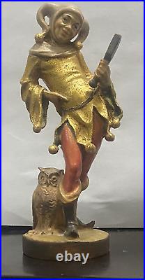 Vintage Wood Carving Jester Figure Till Eulenspiegel Owl Mirror 1980s