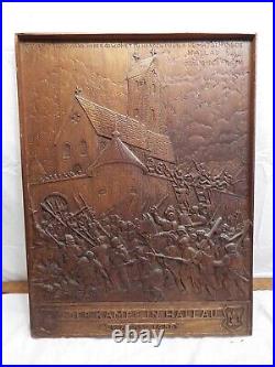Vintage Wood Carving Medieval Swiss Battle of Hallau 1499 Hand Carved Art Plaque