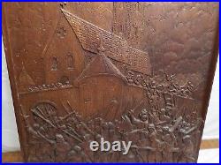 Vintage Wood Carving Medieval Swiss Battle of Hallau 1499 Hand Carved Art Plaque
