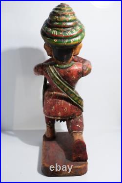 Vintage Wood Carving Painted Figure Music Man Statue India Wood Sculpture Art