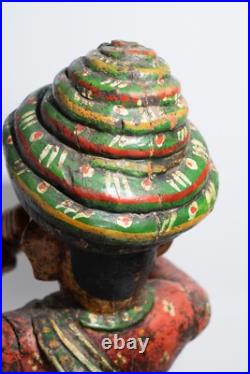 Vintage Wood Carving Painted Figure Music Man Statue India Wood Sculpture Art