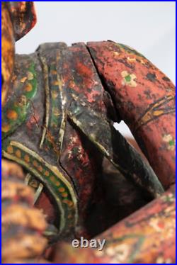 Vintage Wood Carving Painted Figure Music Man Statue India Wood Sculpture Art