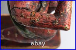 Vintage Wood Carving Painted Figure Music Man Statue India Wood Sculpture Art