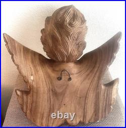 Vintage Wood Carving Triple Cherub Putti Angel Wall Sculpture Large Walnut