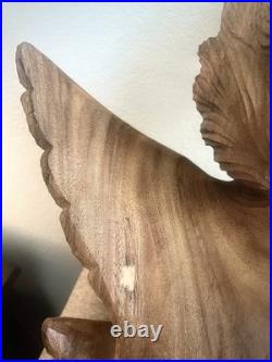 Vintage Wood Carving Triple Cherub Putti Angel Wall Sculpture Large Walnut
