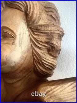 Vintage Wood Carving Triple Cherub Putti Angel Wall Sculpture Large Walnut Vintage Wood Carving Triple Cherub Putti Angel Wall Sculpture Large Walnut