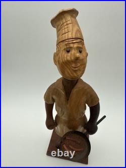 Vintage Wood Chef Statue Figure Made In Italy Hand Made by Romano RARE