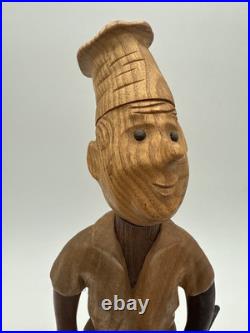Vintage Wood Chef Statue Figure Made In Italy Hand Made by Romano RARE