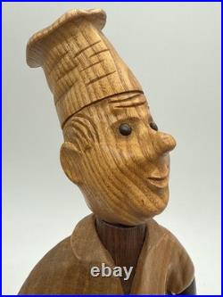 Vintage Wood Chef Statue Figure Made In Italy Hand Made by Romano RARE