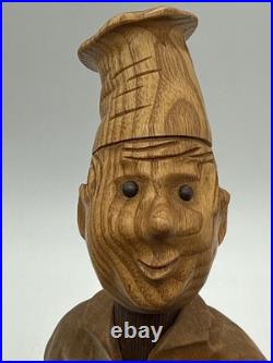 Vintage Wood Chef Statue Figure Made In Italy Hand Made by Romano RARE