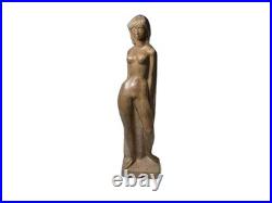 Vintage Wood Female Figure Statue Sculpture 25in Tall Standing Art Deco Decor