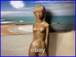 Vintage Wood Female Figure Statue Sculpture 25in Tall Standing Art Deco Decor