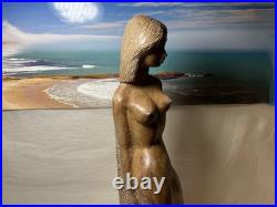 Vintage Wood Female Figure Statue Sculpture 25in Tall Standing Art Deco Decor