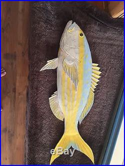 Vintage Wood Fish Sculpture Yellowtail Hand Carved Artist Signed