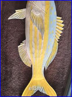 Vintage Wood Fish Sculpture Yellowtail Hand Carved Artist Signed