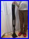 Vintage Wood Folk Art Carved Mother & Child Sculpture statue brass base 41 T