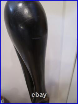 Vintage Wood Folk Art Carved Mother & Child Sculpture statue brass base 41 T