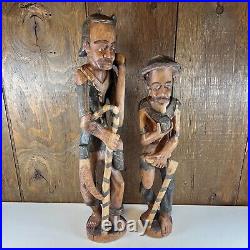 Vintage Wood Hand Carved African Man Smoking Pipe With Canes Large Sculptures