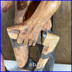 Vintage Wood Hand Carved African Man Smoking Pipe With Canes Large Sculptures