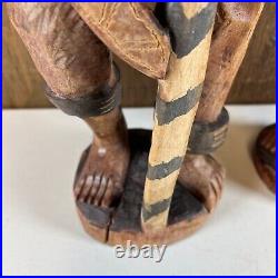 Vintage Wood Hand Carved African Man Smoking Pipe With Canes Large Sculptures