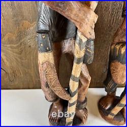 Vintage Wood Hand Carved African Man Smoking Pipe With Canes Large Sculptures