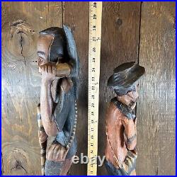 Vintage Wood Hand Carved African Man Smoking Pipe With Canes Large Sculptures